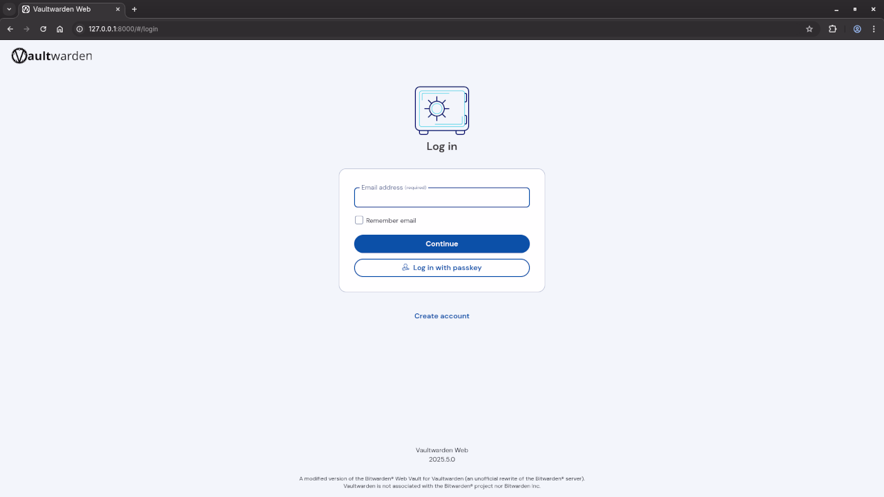 Vaultwarden Setup with Podman Login Screen