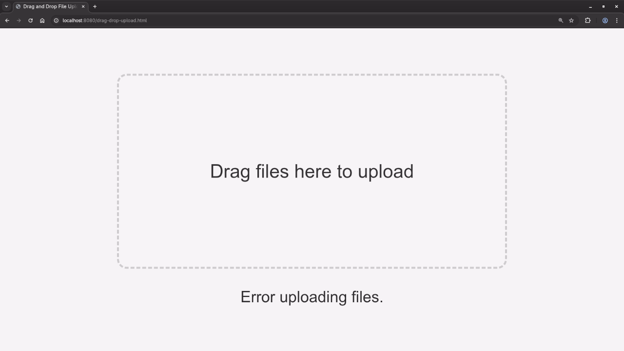 A drag and drop file failed upload