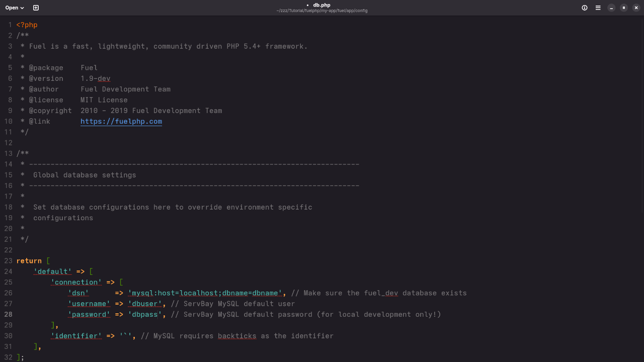 FuelPHP Database Configuration