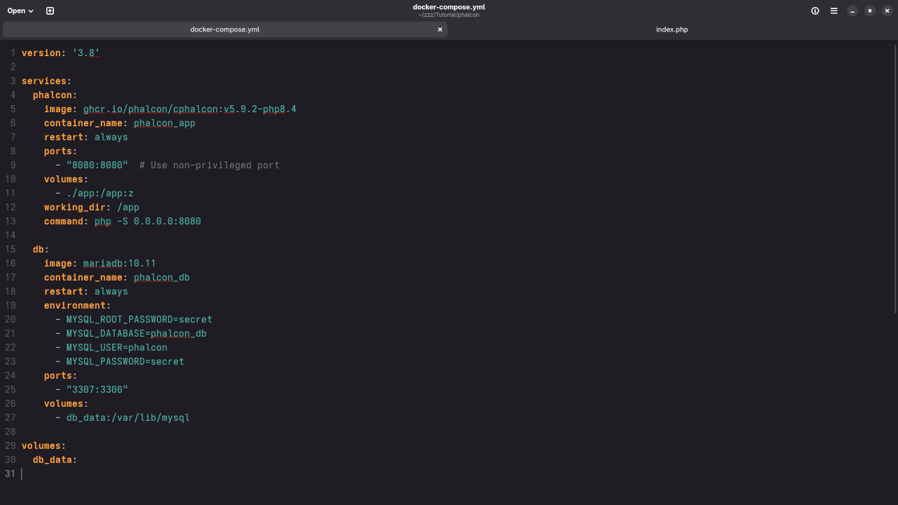Phalcon Compose Yaml File