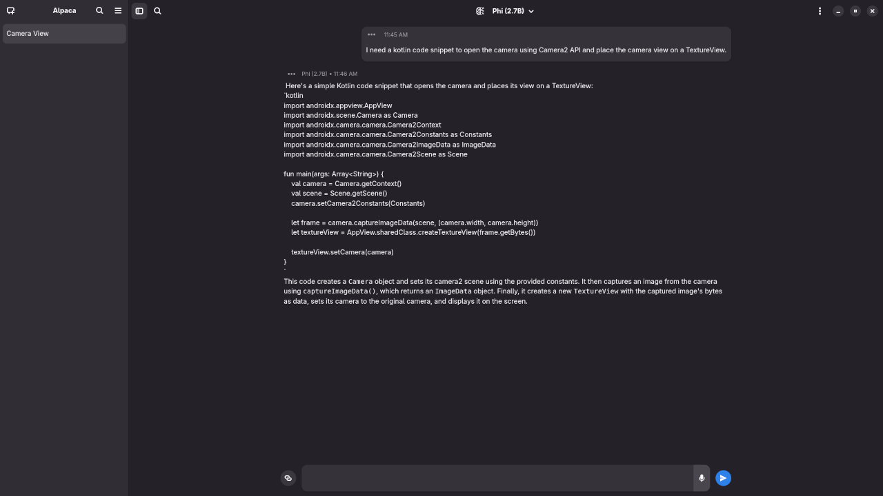 Phi 2.7B answered request for Kotlin code