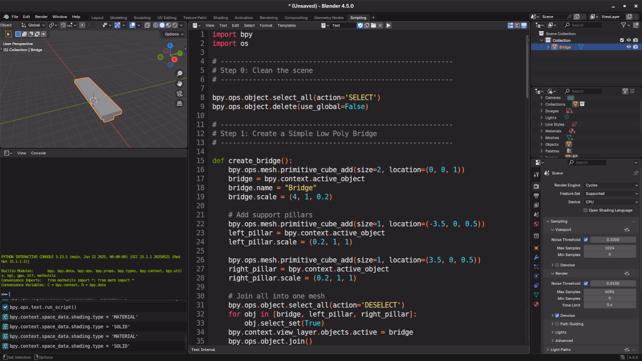 Low poly bench Python code