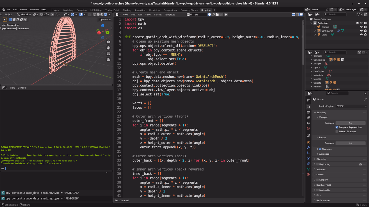 Low poly gothic arches Python code
