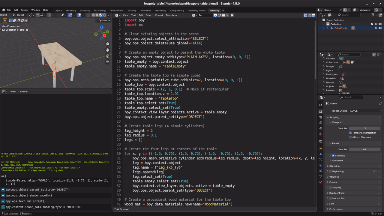 Low poly table Python code