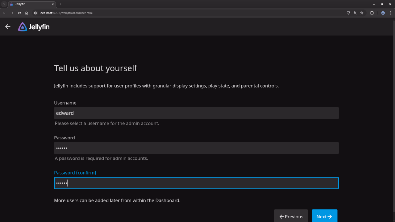 Jellyfin Installation User Screen