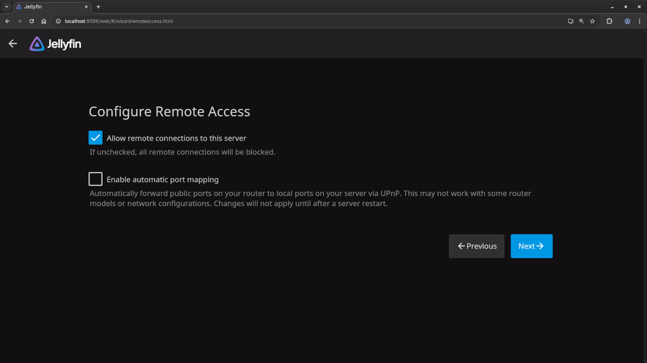 Jellyfin Installation Remote Screen