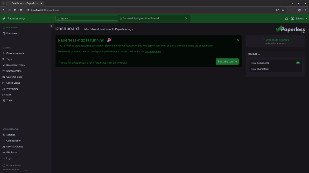 Paperless-ngx Dashboad Screen