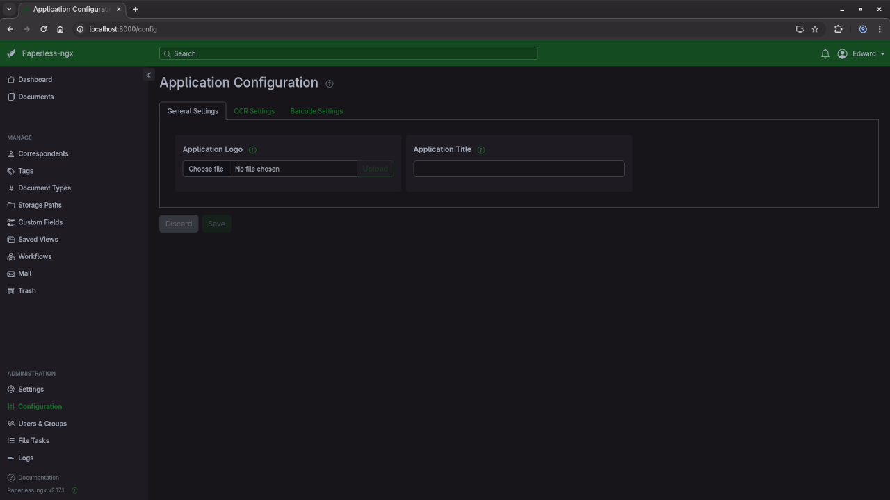 Paperless-ngx Configuration Screen