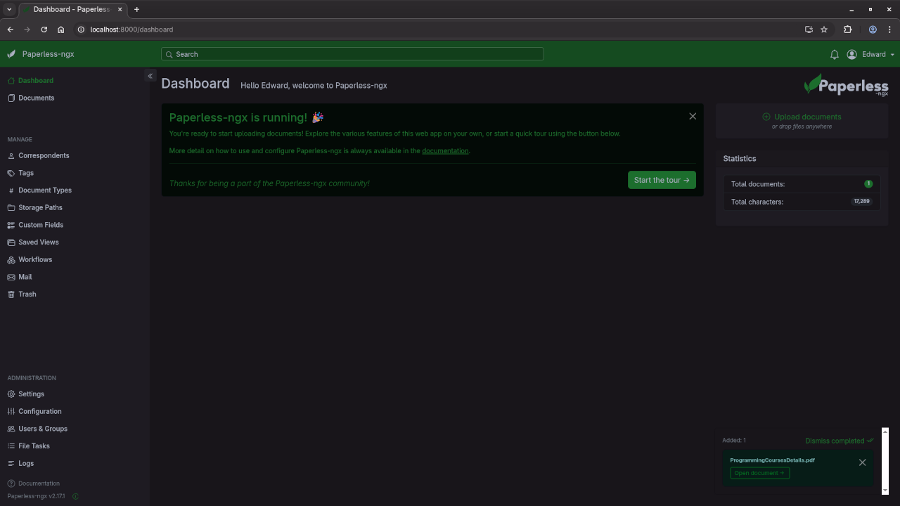 Paperless-ngx Upload Screen