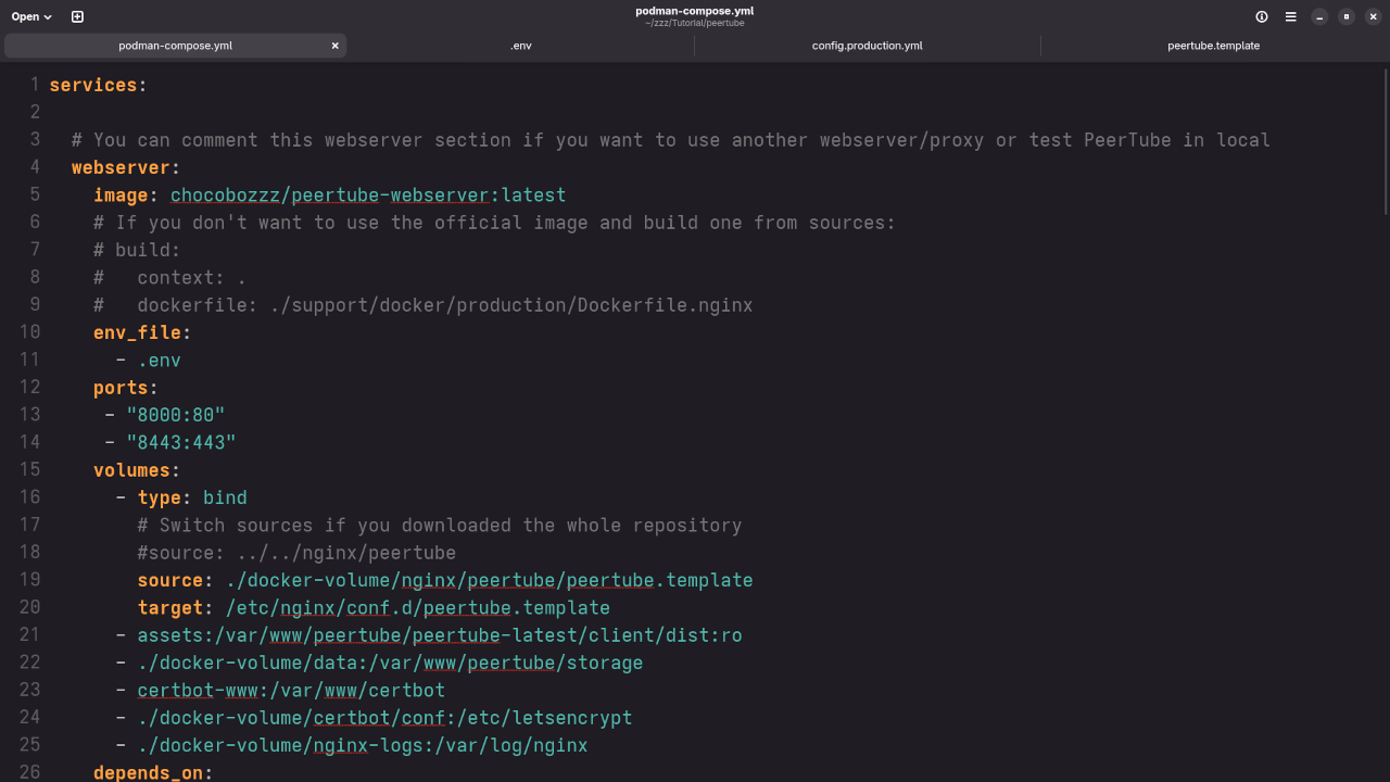 PeerTube Compose YAML File