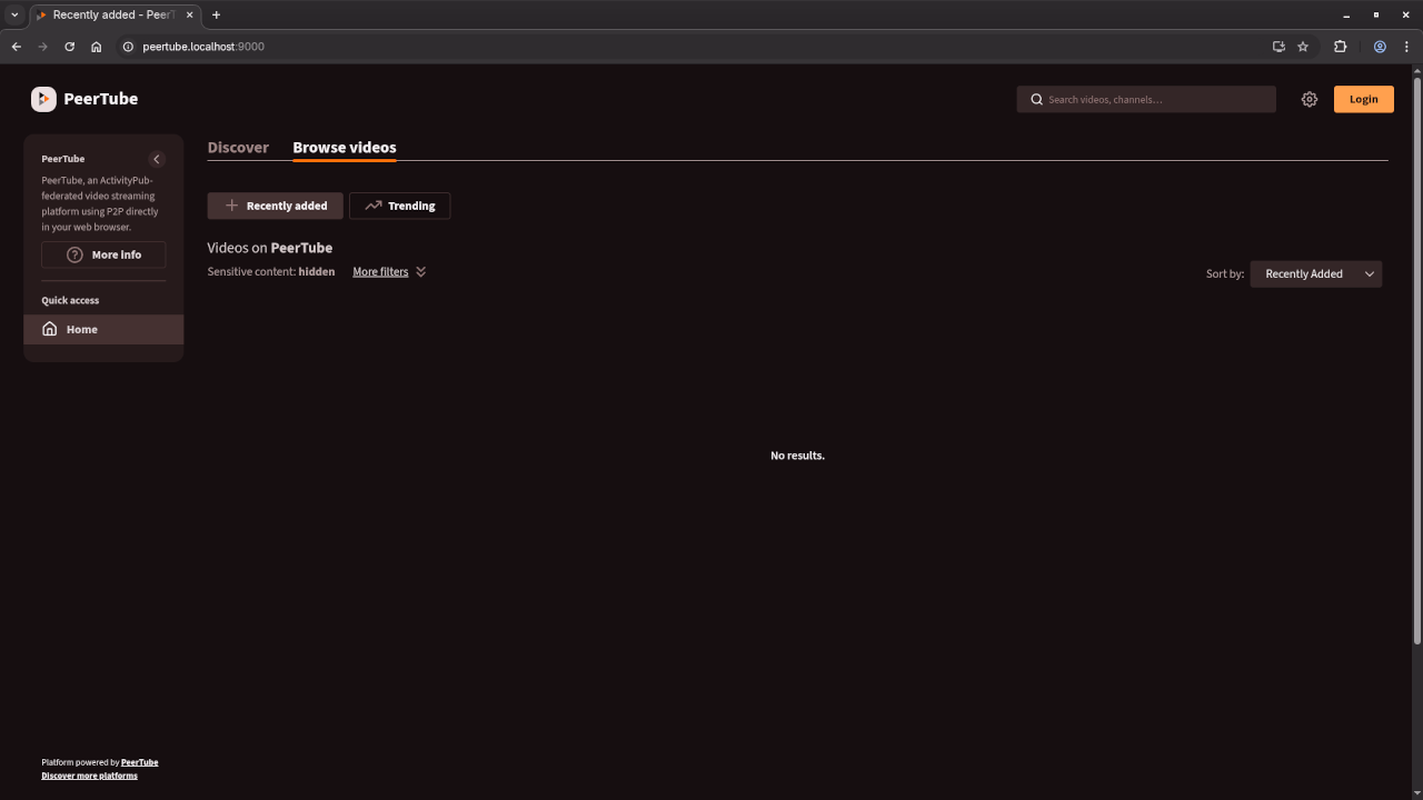 PeerTube Frontend Screen