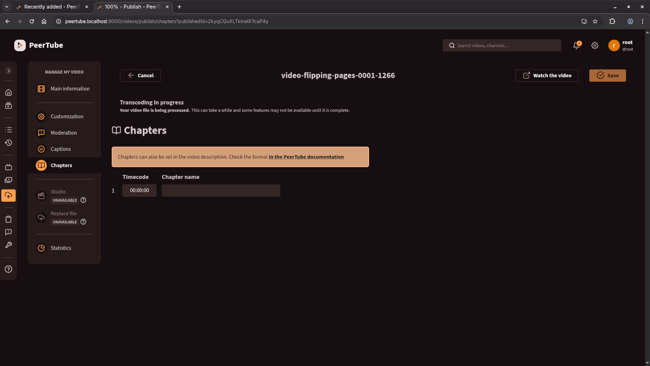 PeerTube Video Customization Screen