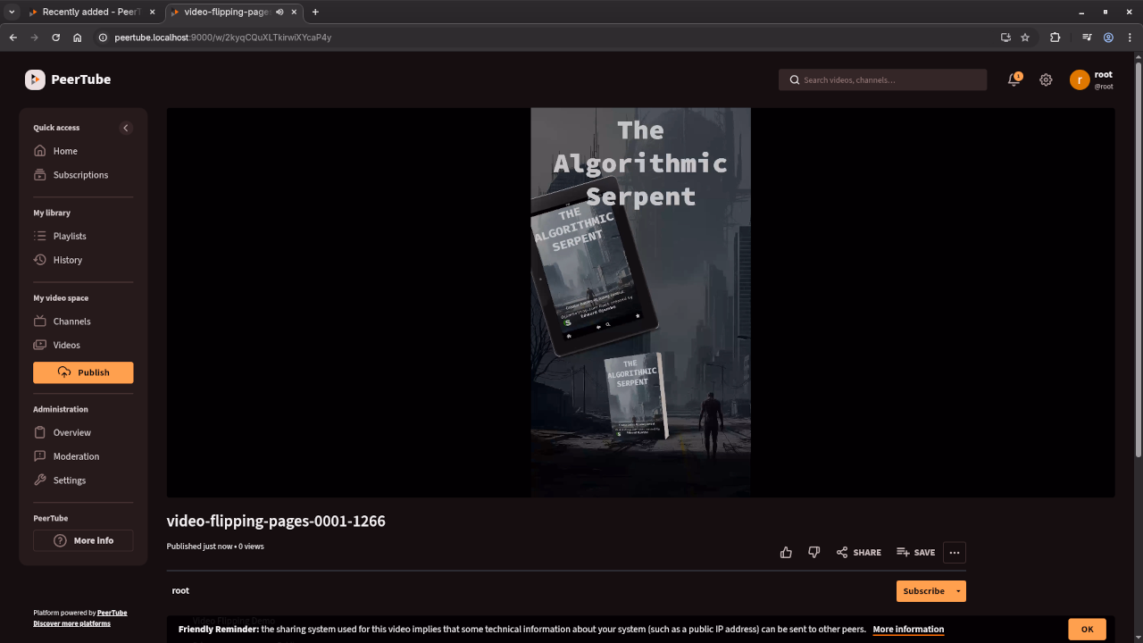 PeerTube Video Publish Screen