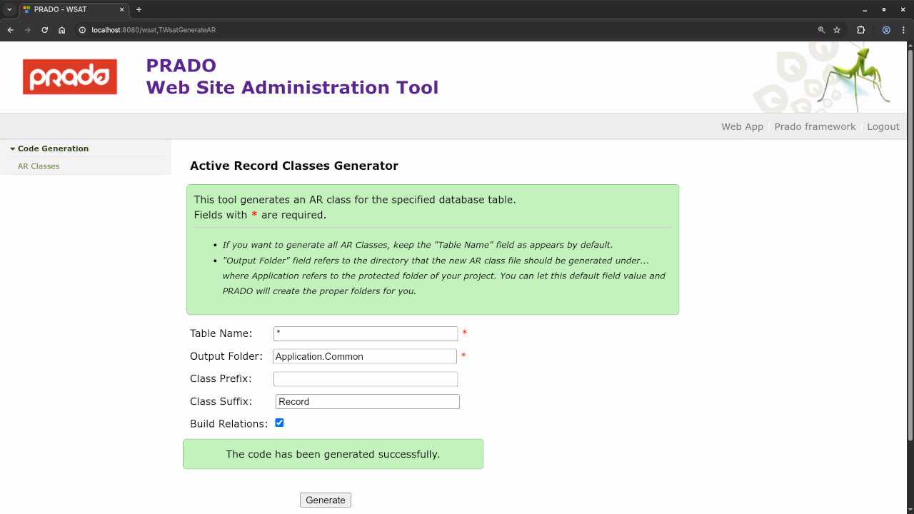 Prado Record Class Generator