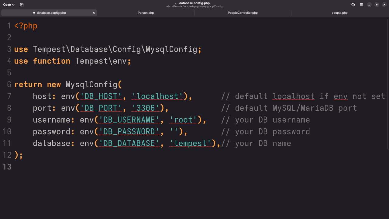 Tempest Database Config