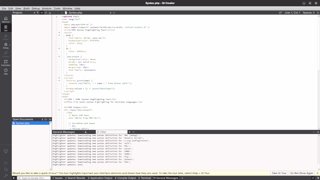 Qt Creator PHP Syntax Highlighting