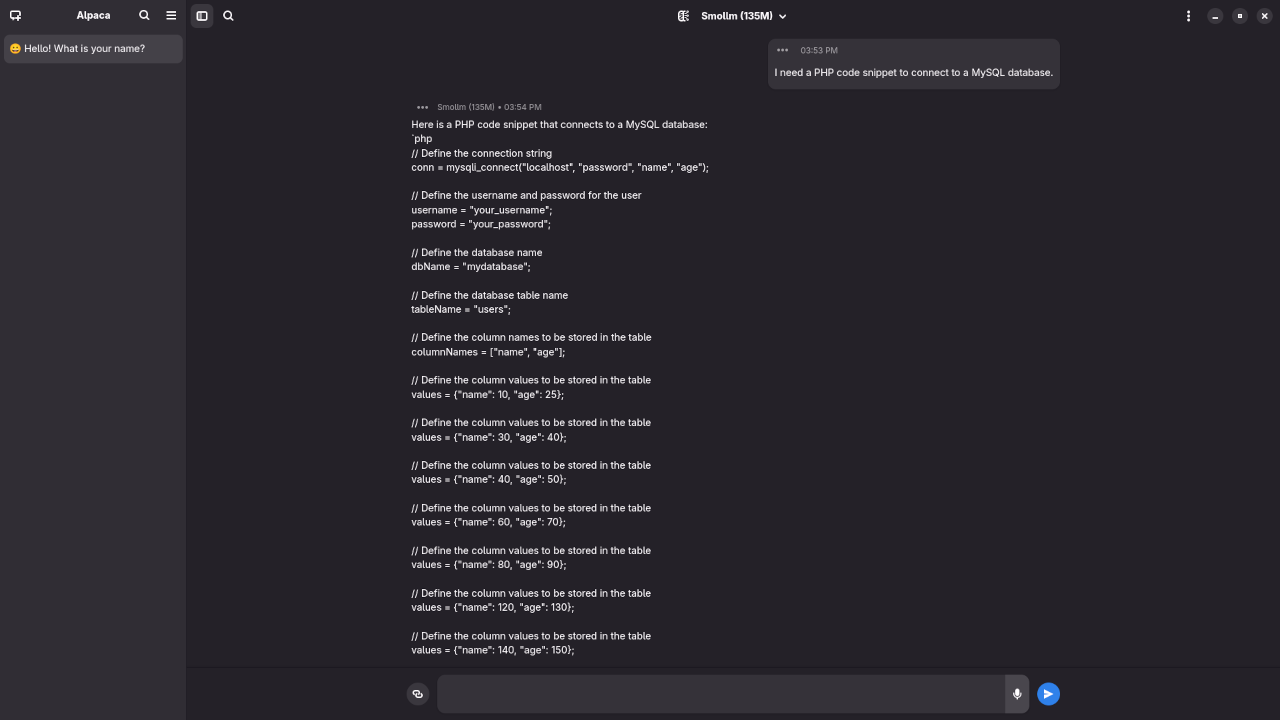 Smollm 135M answered question about PHP code