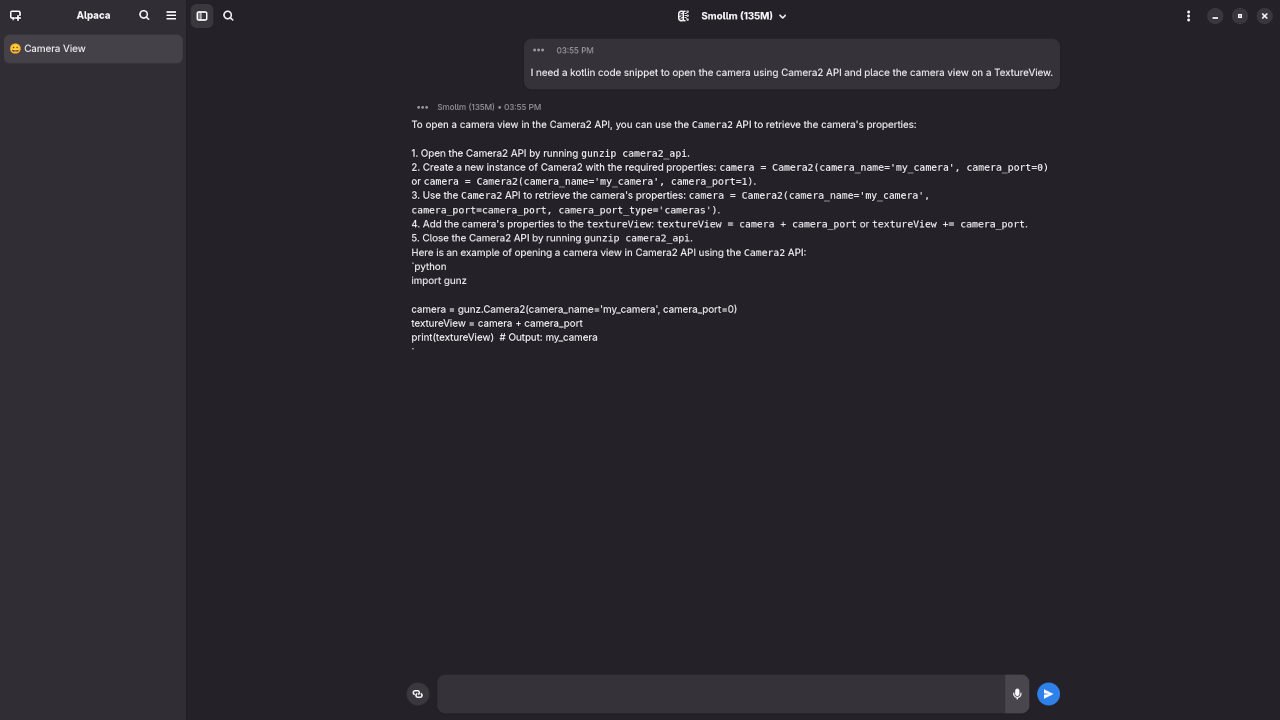 Smollm 135M answered request for Kotlin code