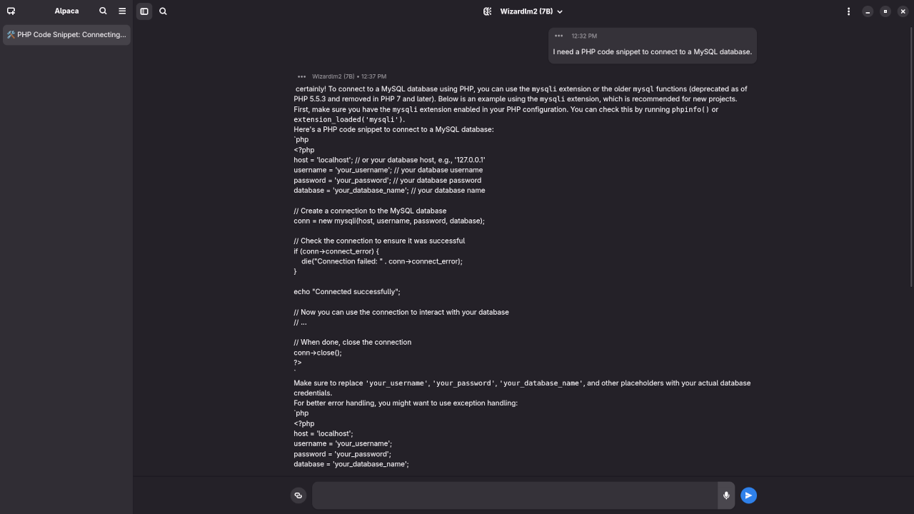 WizardLM2 7B answered question about PHP code