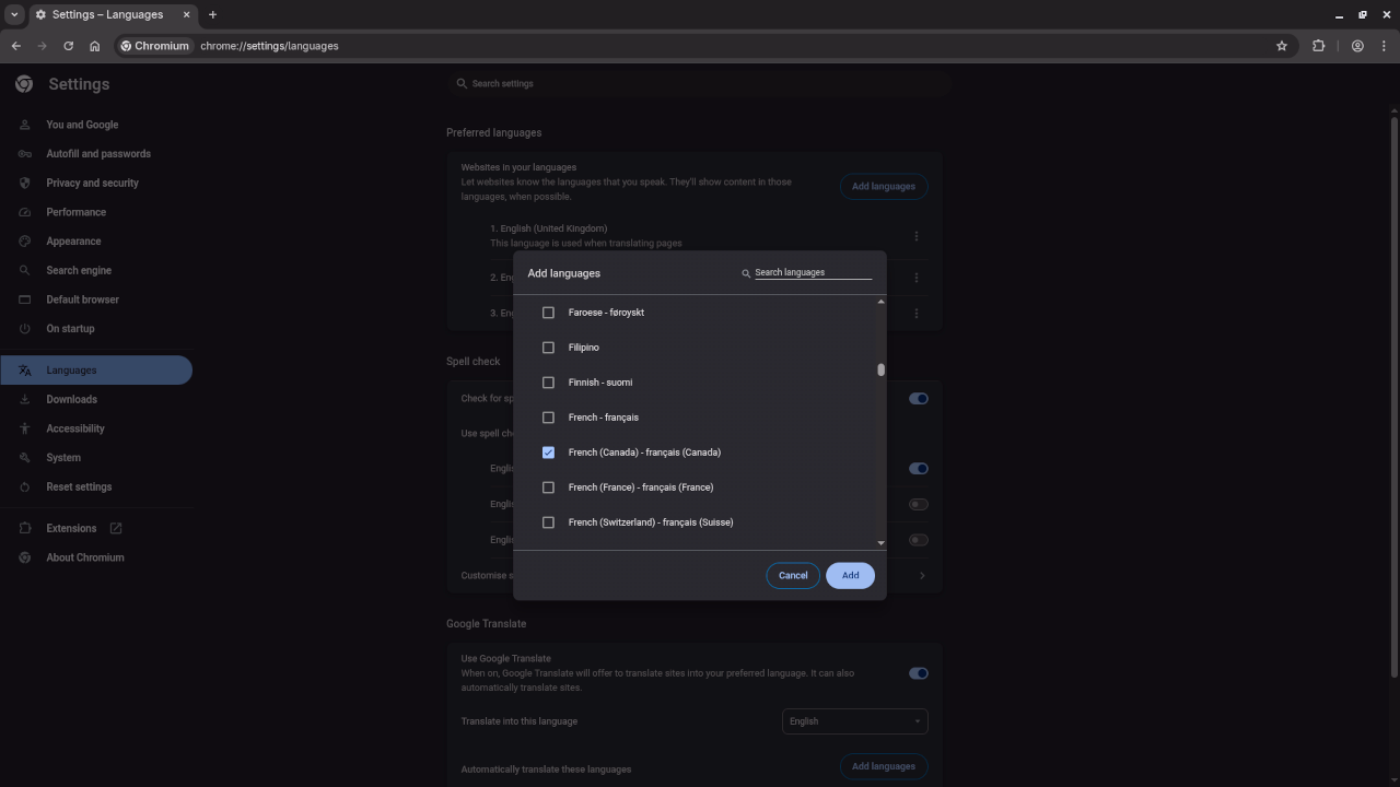 Chromium Language Settings