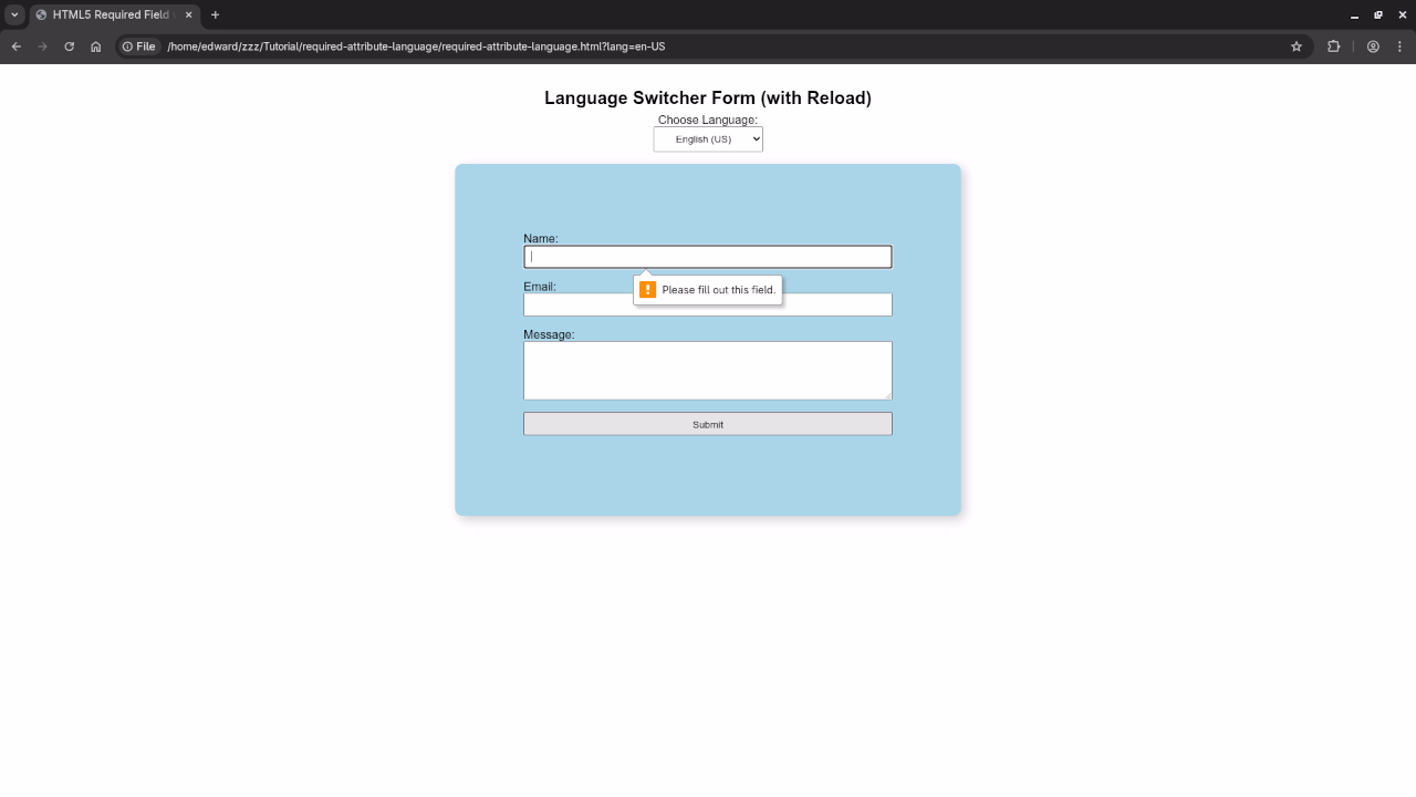 HTML5 Required Field English Language Switcher