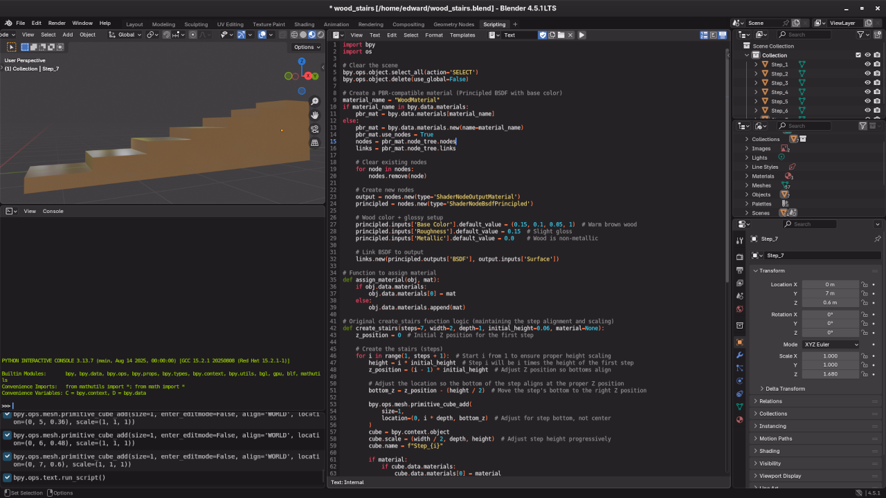 Low poly wood stairs Python code