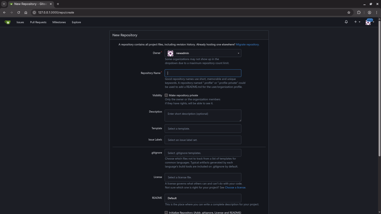Gitea New Repo