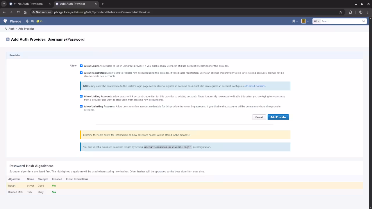 Auth Provider Configuration