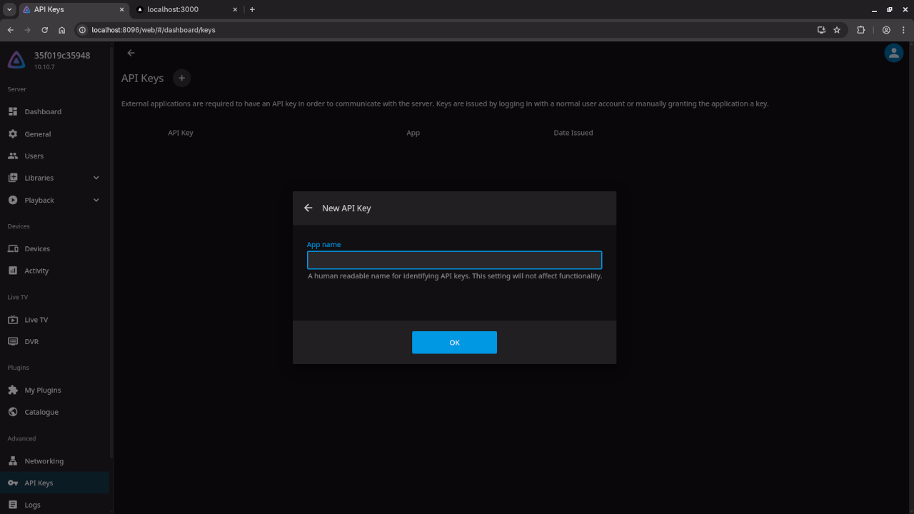 Jellyfin API Keys Screen
