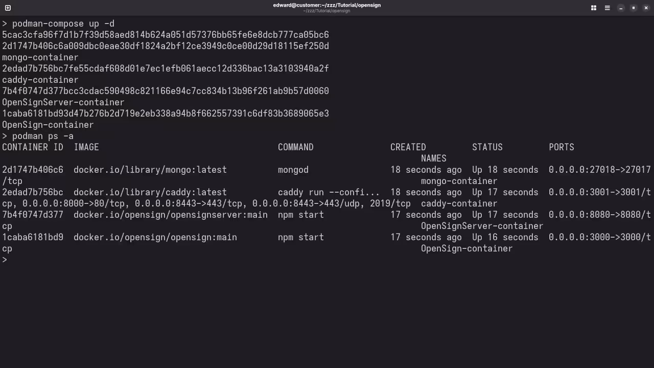 OpenSign Podman Container