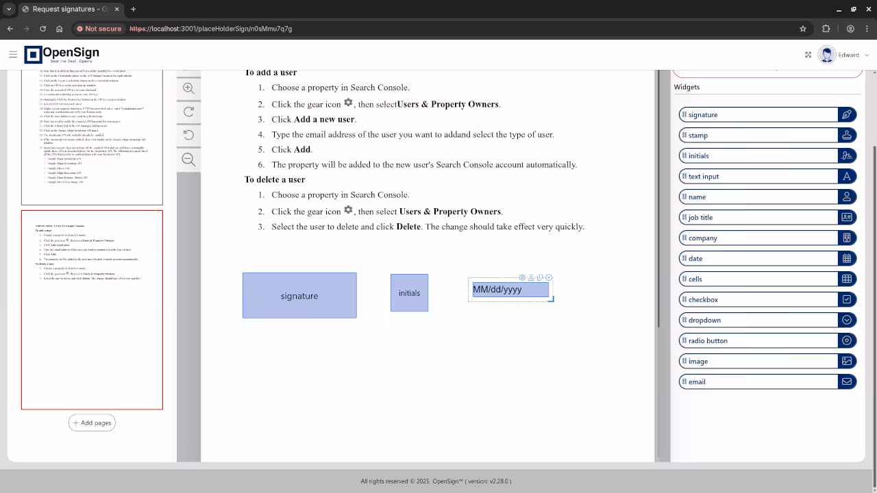 OpenSign Request Signature Widgets