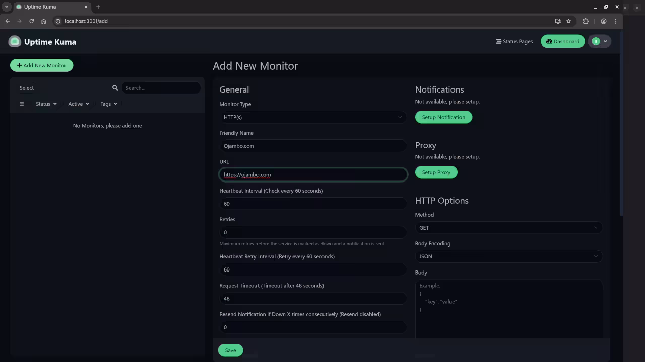 Uptime Kuma New Monitor