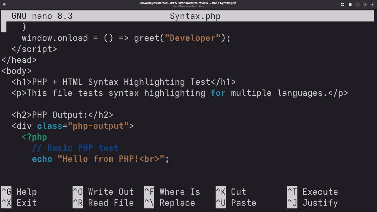 GNU Nano PHP Syntax Highlighting