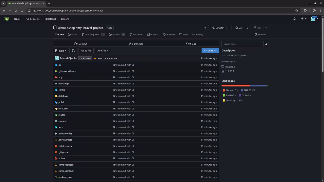 Gitea Showing Updated Repo