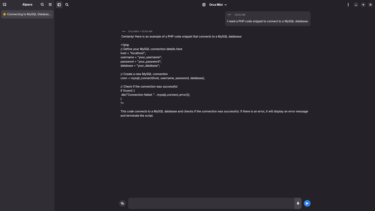 Orca Mini 3B answered question about PHP code