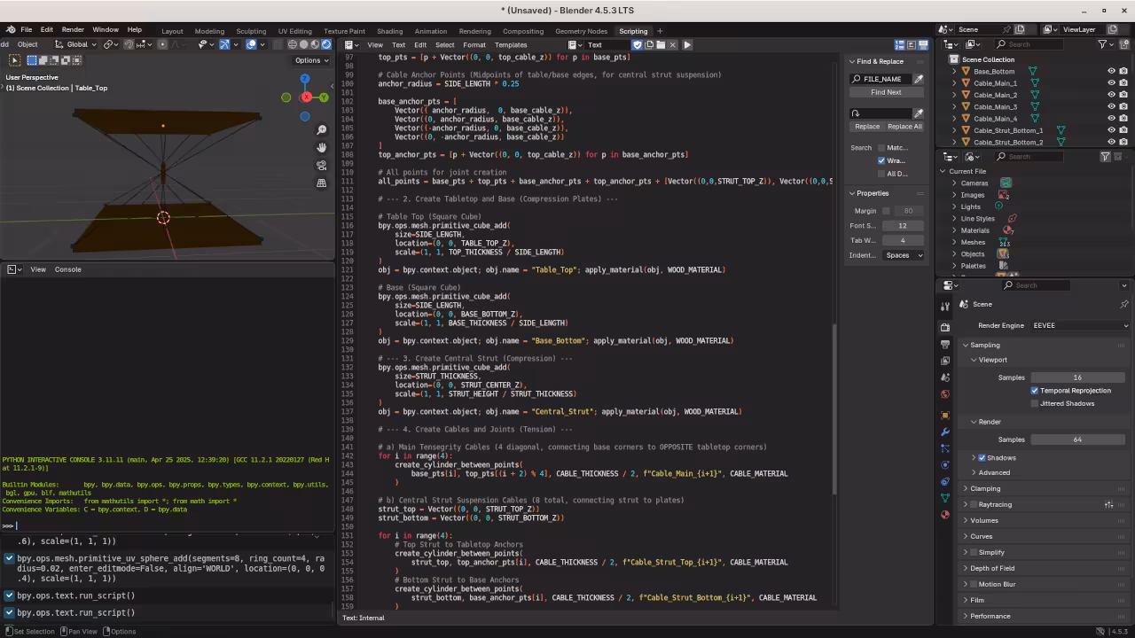 Low poly tensegrity table Python code