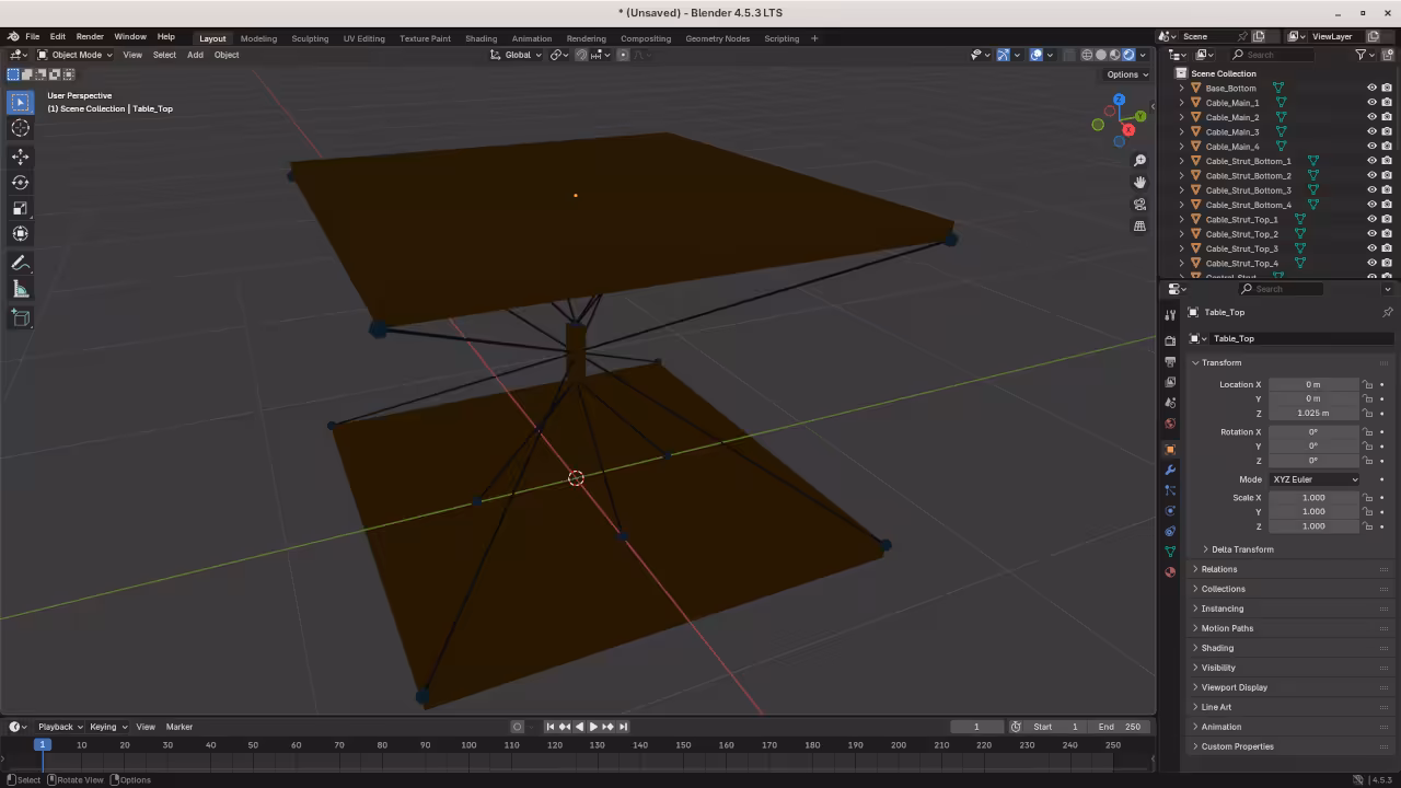 Low poly tensegrity table in Blender