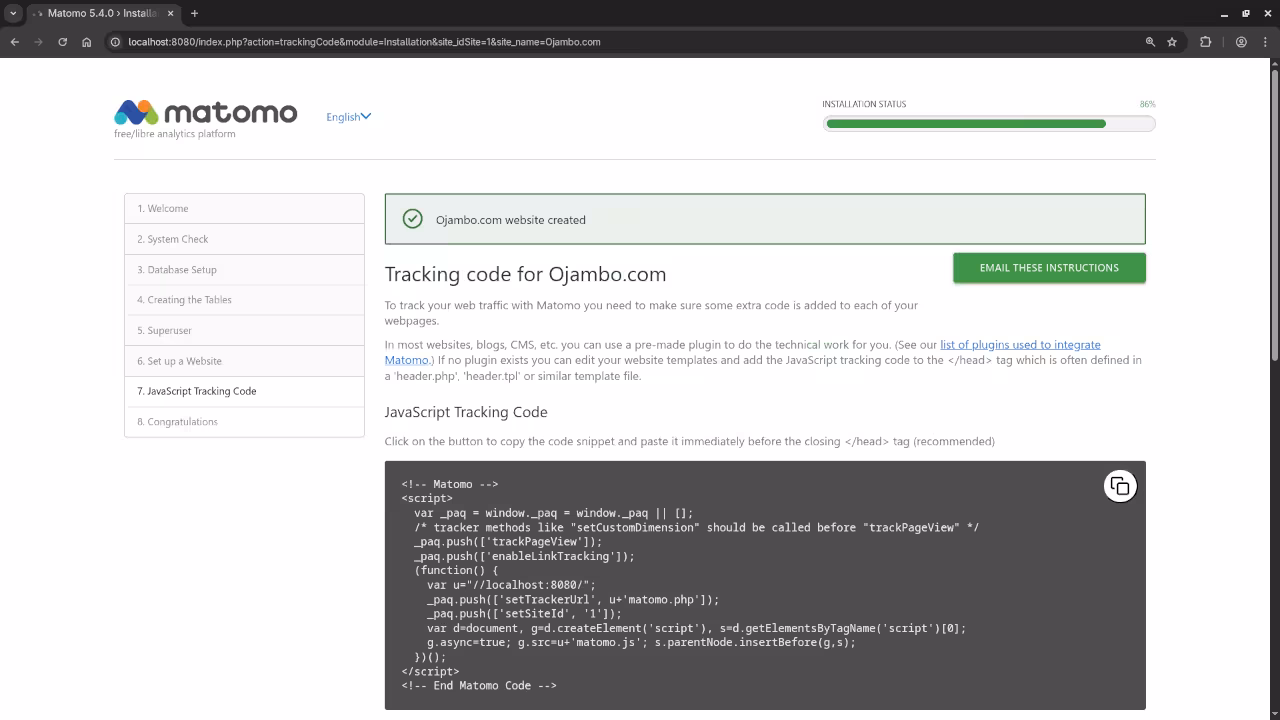 Matomo Code Screen