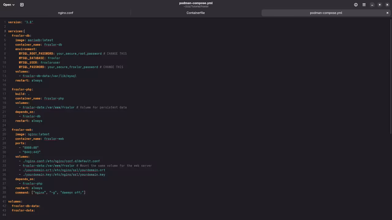 Froxlor Container YAML