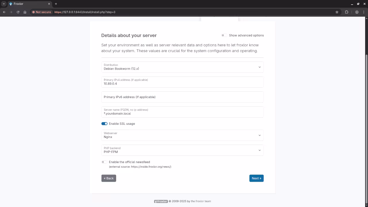 Froxlor System Setup