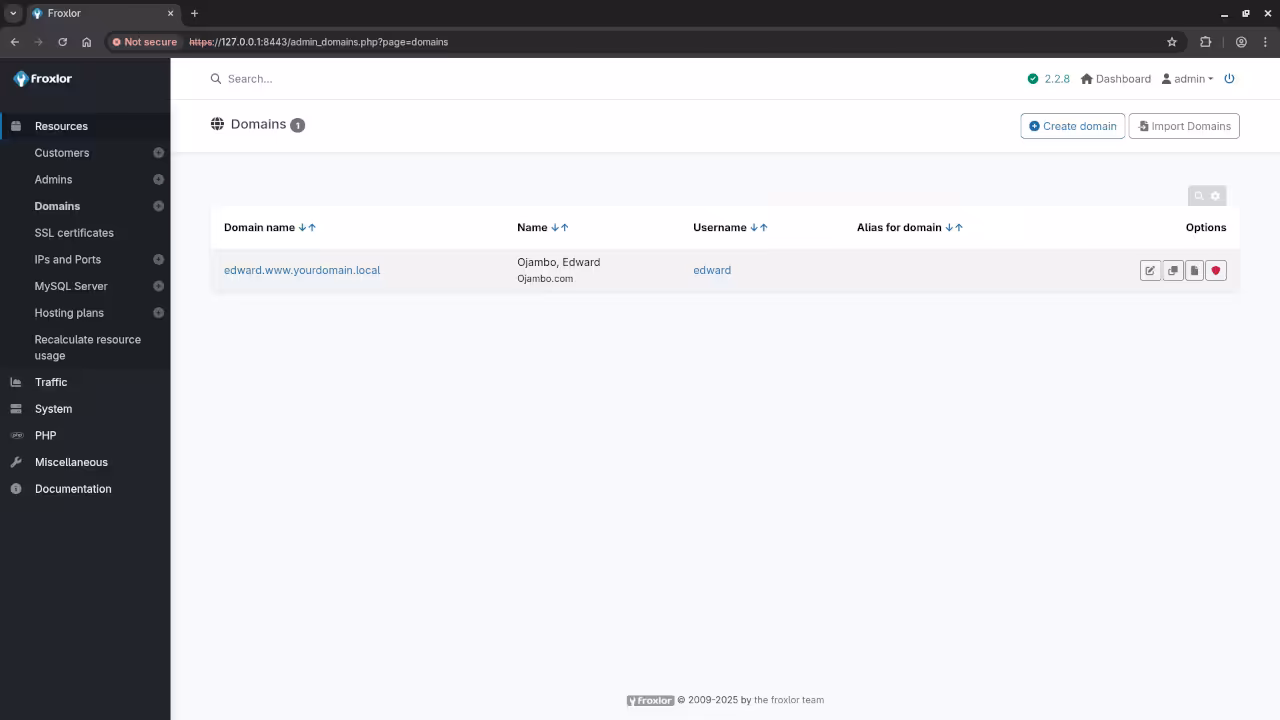 Froxlor Domains