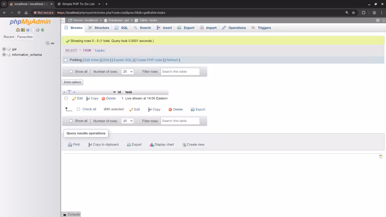 PHPMyAdmin Table To-do List