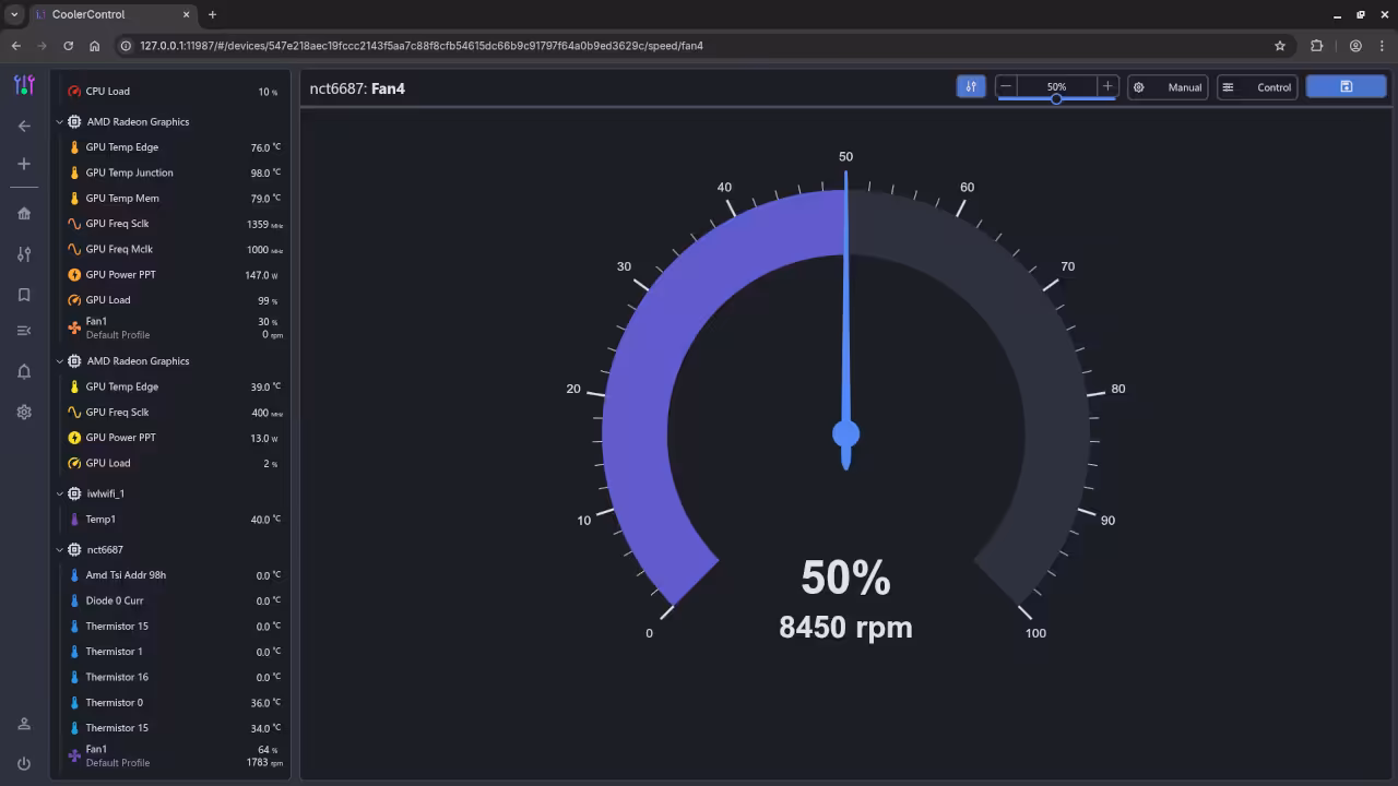 CoolerControl Showing AMD Instinct Mi60 temperature