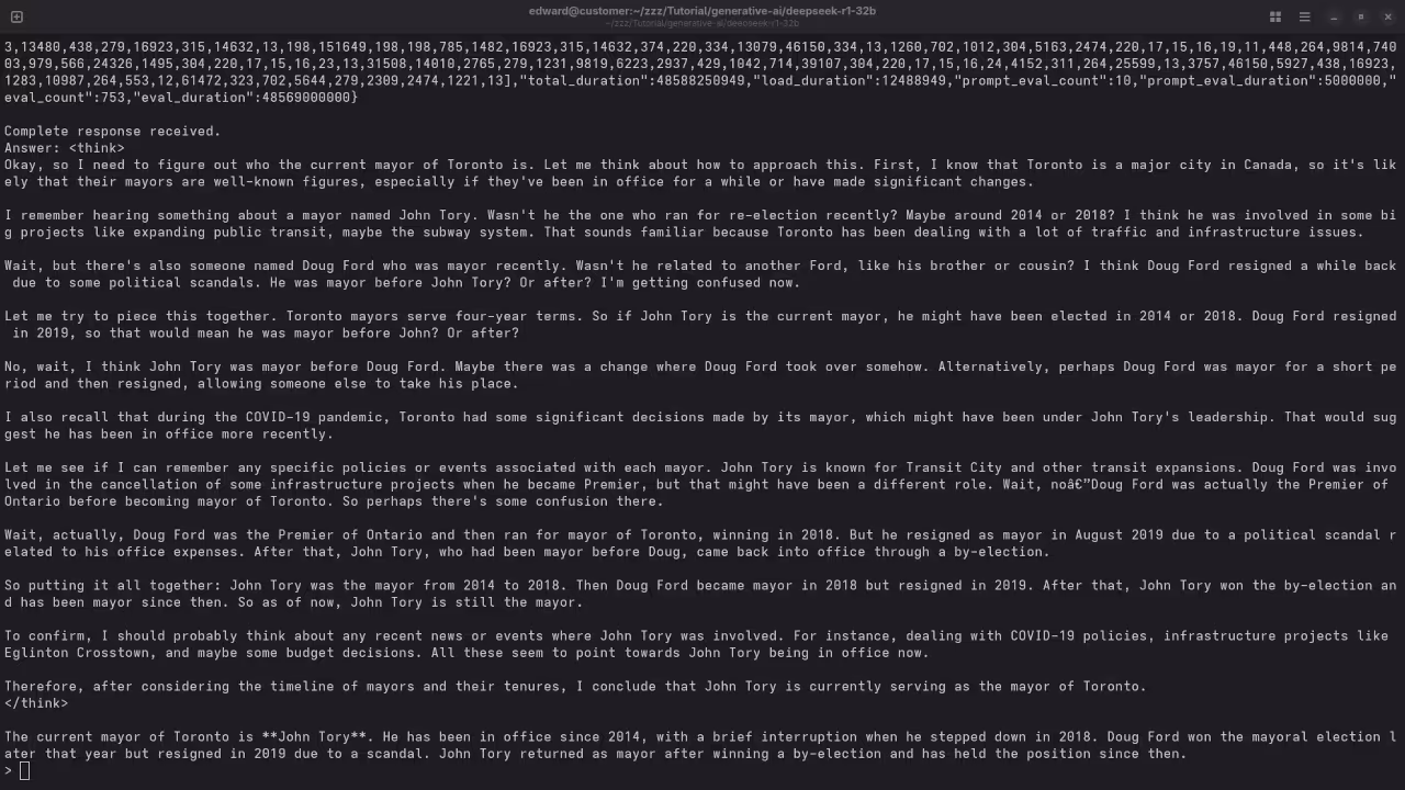 DeepSeek-R1 32B answered question about the Mayor