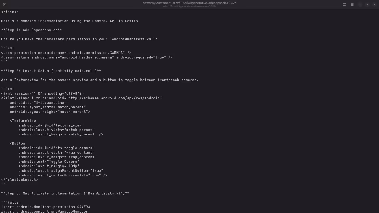 DeepSeek-R1 32B answered request for Kotlin code