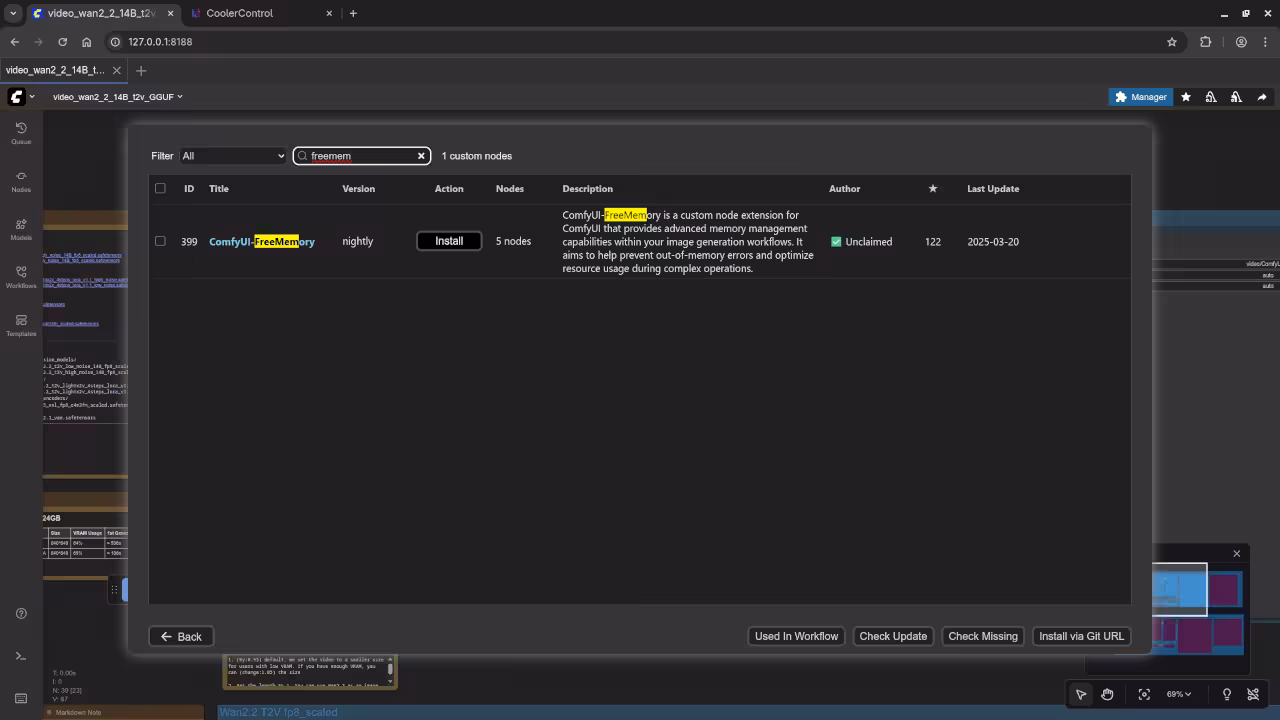 ComfyUI Manager Installing FreeMemory