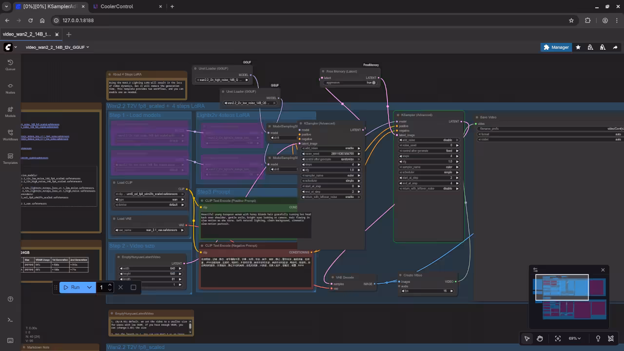 ComfyUI With Wan 2.2 T2V 14B And FreeMemory