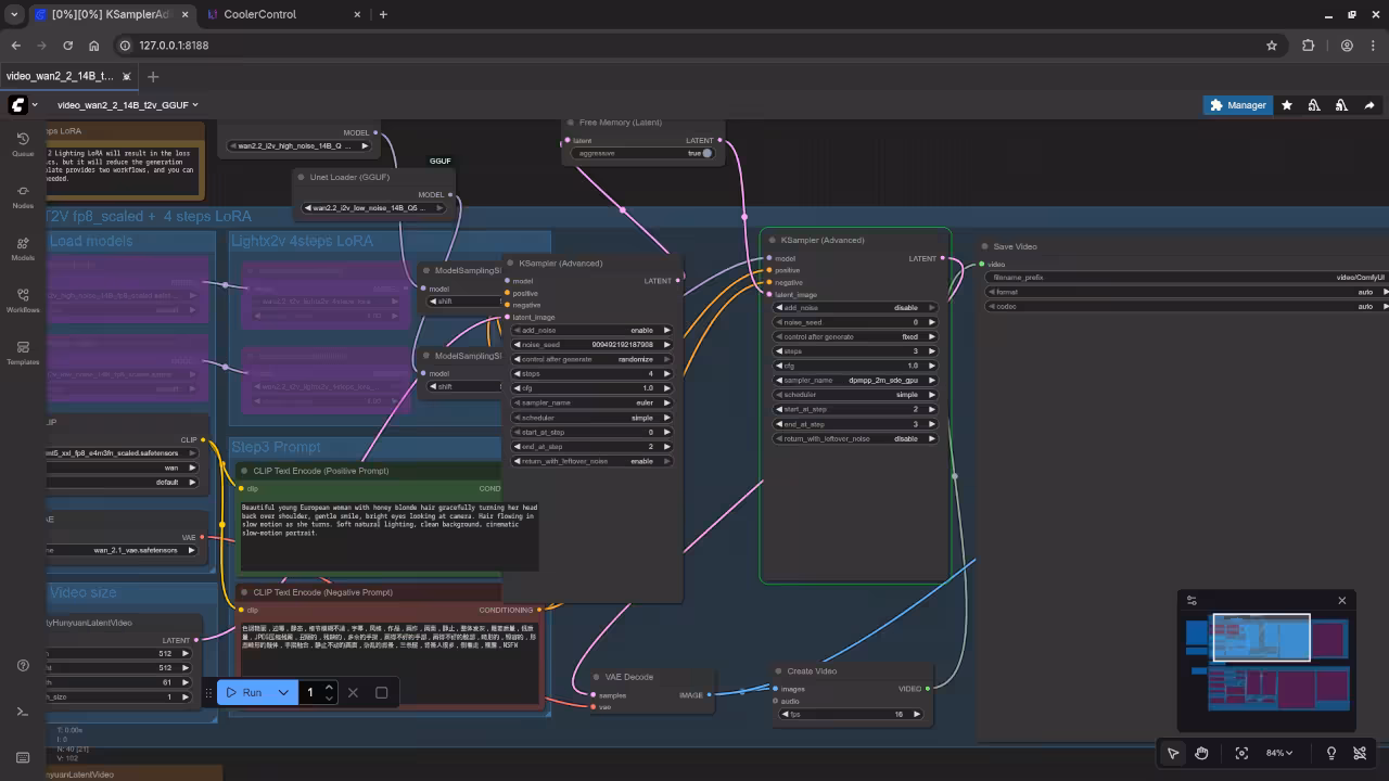ComfyUI With Wan 2.2 T2V 14B And KSampler2