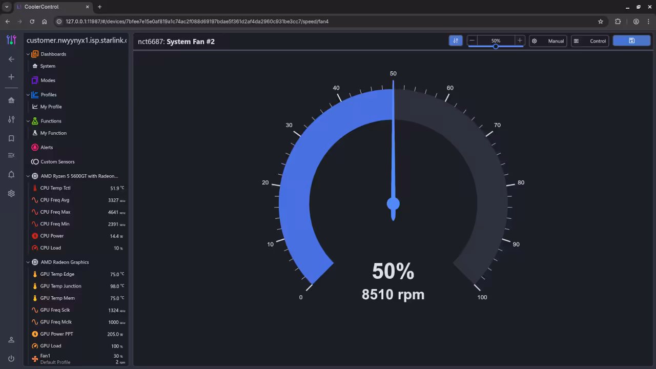 CoolerControl Showing AMD GPU Computation Temperature