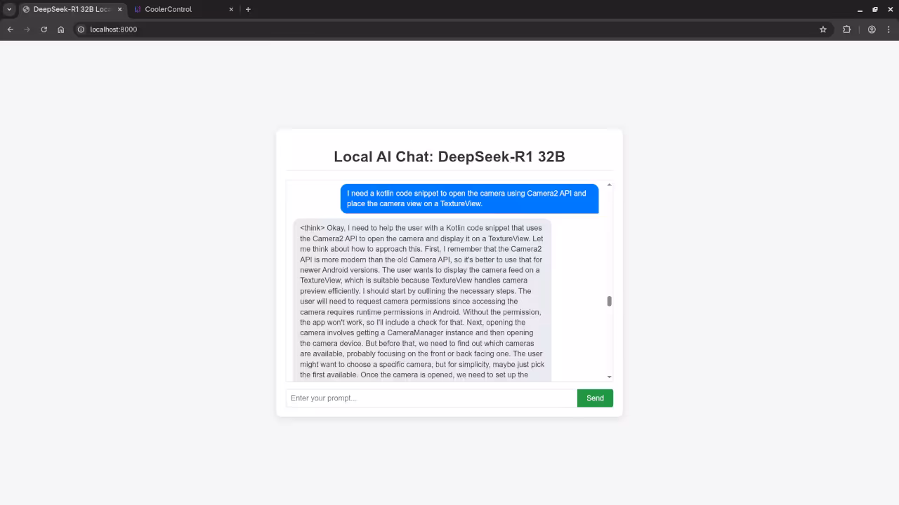DeepSeek-R1 32B answered request for Kotlin code
